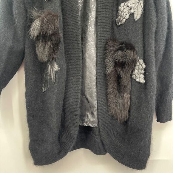 Baluchi Creations Charcoal Gray Angora Rabbit Hair Cardigan Sweater Size Small - Picture 3 of 9